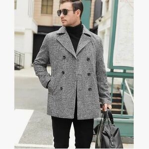 COOFANDY Glen Plaid Double-Breasted Pea Coat - NWT Size Small